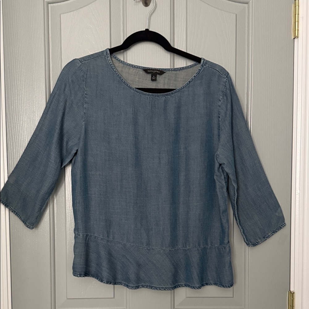 a.n.a Denim-Style Light Blue Scoop Neck Tunic